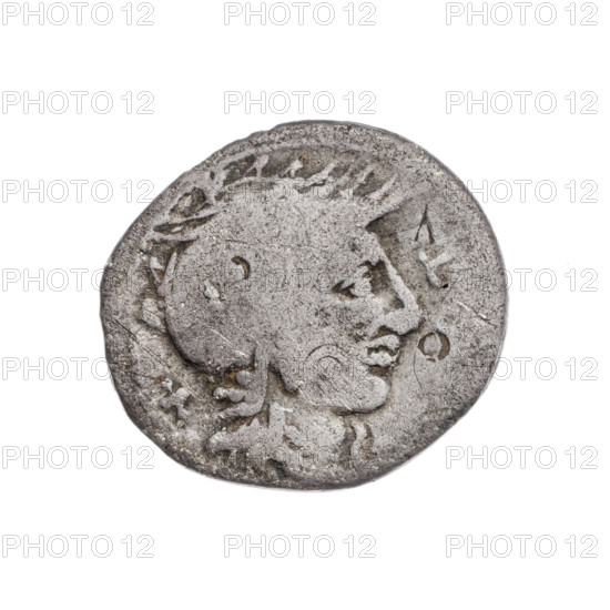 Denarius; Curtius, Q. (fl. 116–115 BC), publisher; Silanus, M. (fl. 116–115 BC), publisher. Obverse: Helmeted head of Roma right; in front inscription RT; behind sign of value X. Pearl border. Reverse: Jupiter on a quadriga right, holding scepter in his left hand and hurling a thunderbolt in his right; lituus above; inscription M·SILA (LA in ligature) below; under the line inscription ROM. Pearl border. Attributes: lituus, thunderbolt, sceptre. Punches. Date: 116–115 BC. Culture: Roman Republic. Medium: coin. Diameter: 19.6 mm. Weight: 3.21 g. Axis: 90°.