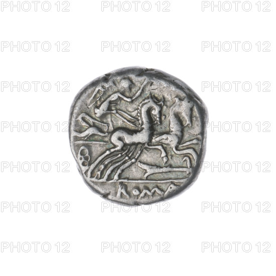 Denarius, publisher M. Cipius (fl. 115–114 BC). Obverse: head of Roma in a helmet right; in front the inscription M., behind the sign of value X. Pearl border. Reverse: Victoria on a biga right, holding reins in left hand and a palm branch in her right; rudder below; under the line the inscription ROMA. Inscription: Semerau–Siemianowski, Wladyslaw (1849–1938) appears in original record. 115–114 BC, Roman Republic. Rome. Coin; silver; diameter 15.0 mm; weight 3.89 g; axis 225°.