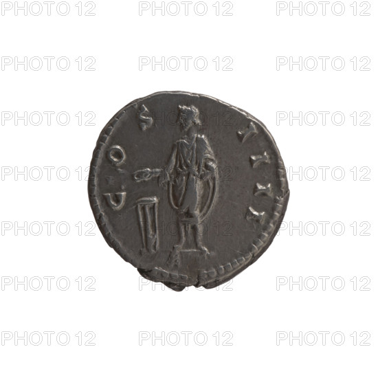 Denarius of Antoninus Pius (86–161; Roman emperor 138–161), 148–149. Obverse: Head of the emperor with a laurel wreath facing right, inscription 'ANTONINVS AVG - PIVS PP TR P XII'. Reverse: Emperor in toga standing left, holding a patera above a tripod in his right hand and a scroll in his left, inscription 'C OS - IIII'. Roman Imperial coin; diameter 17.5 mm, weight 3.37 g, axis 0°.