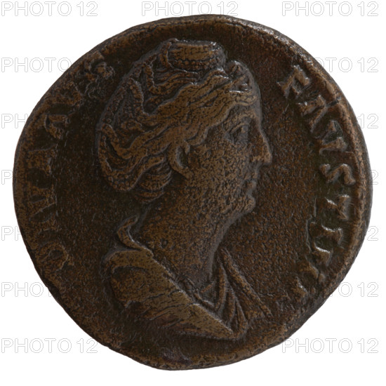 Sestertius, Antoninus Pius (86–161; Roman emperor 138–161) (issuer); Faustina the Elder (98–141; Roman empress 138–141) (posthumously). Obverse: Bust of Faustina I in drapery to the right, inscription DIVA AVG FAVSTINA. Reverse: Aeternitas seated on a throne to the left; in her outstretched right hand she holds a globe with a phoenix, in her left hand a long scepter, inscription AETER N S (in SC fields). After 141, Roman Empire (27 BC–476), Rome. Coin (sestertius), bronze; diameter 30.5 mm, weight 23.50 g, axis 0°.
