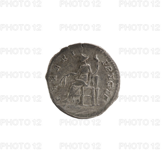 Denarius, Julia Domna (ca. 160–217), wife of Septimius Severus; Ceres iconography. Obverse: IVLIA AVGVSTA — bust of Julia facing right, pearl rim. Reverse: CERERI FRVGIF — Ceres seated facing left, holding ears of grain in her right hand and a flaming torch in her left, pearl surround. Roman, 198–209, Rome. Silver coin; diameter 17.0–18.0 mm, weight 2.95 g, axis 0°.