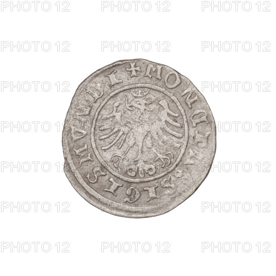 Crown half-grosz, Sigismund I the Old (King of Poland; 1506–1548). Reverse: Polish eagle; in the rim an inscription divided by a cross: MONETA:SIGISMVNDI. Obverse: Royal crown; in the rim an inscription: REGIS:POLONIE:1507. Date: 1507. R1. Poland. Coin; diameter 19.0 mm; weight 0.97 g.