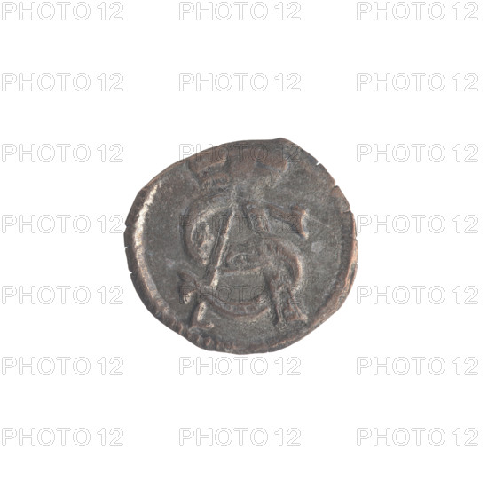Lithuanian obol, Sigismund II Augustus (King of Poland; 1544–1572), Jagiellonians (dynasty). Silver coin (obol) from the Grand Duchy of Lithuania, 1546, struck in Vilnius. Obverse: in the rim under the ducal mitre a tied monogram composed of the letters S A R w; in the rim a shield with the Columns of Gediminas coat of arms; on the sides the date 15 - 46 (1546). Diameter 11.3–12.5 mm; weight 0.35 g.