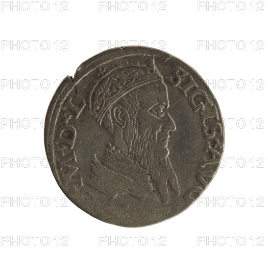 Lithuanian two-grosz, Sigismund II Augustus (King of Poland; 1544–1572), Jagiellonian dynasty. Obverse: crowned male bust in armour turned right, separating rim inscription SIGIS.AV, MDL; under the ducal mitre two coats of arms (Pogon — Lithuania — and Columns/Giedyminas). Reverse: value II below the coats of arms, inscription around rim MONE.MAGNI.DVCA.L. Dated 1565. Poland, Grand Duchy of Lithuania, Vilnius. Coin; diameter ca. 19.8–20.3 mm; weight 2.11 g.