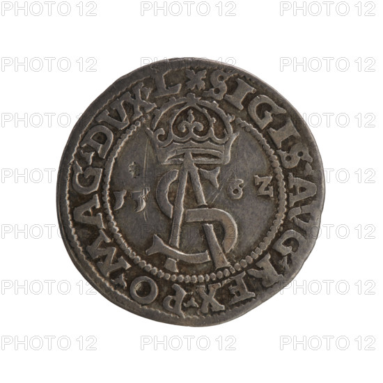 Lithuanian trojak, Sigismund II Augustus (King of Poland; 1544–1572). Obverse: under the crown a tied monogram composed of the letters SA, flanked by the date 15 - 6Z, rim inscription .SIGIS.AVG.REX.PO.MAG.DVX.L. Reverse: Lithuanian Pogon (Pursuit) facing left, below the value number III and the Column coat of arms dividing the rim inscription .GROSS.AR.TRIP - MAG.DVCA.LI. Dated 1562, struck in Vilnius, Grand Duchy of Lithuania (Poland–Lithuania). Coin; diameter ~21.4–21.5 mm, weight 2.92 g.