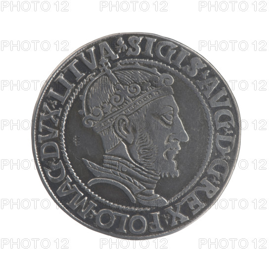 Lithuanian sixer, Sigismund II Augustus (King of Poland; 1544–1572). Jagiellonians (dynasty). Coats of arms, royal bust, Polish coin. Sigismund II Augustus (King of Poland; 1520–1572) — iconography. Pogon (coat of arms; Lithuania). Male busts. WQXBCFS
I:\nmw crop ready cleaned\ WQXBCFS
I:\nmw crop ready cleaned\Obv.: Crowned male bust in armour turned right; inscription around: .SIGIS.AVG.DGREX.POLO.MAG.DVX.LITVA WQXBCFS
I:\nmw crop ready cleaned\Rev.: Under the ducal mitre a shield with the Lithuanian Pahonia and the year 1547; on the sides of the shield the number of values V - I; in the rim the inscription: GROSS.AR.SEXDVP.MAG.DVCAT9.LITVAN. 1547. WQXBCFS
I:\nmw crop ready cleaned\ WQXBCFS
I:\nmw crop ready cleaned\Grand Duchy of Lithuania, Vilnius, Poland. Coin. Diameter 27.7 mm; diameter 28.2 mm; weight 5.15 g.