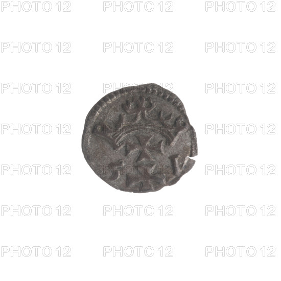 Gdansk denarius, Sigismund II Augustus (King of Poland; 1544–1572). Obverse: in the border the Eagle of Royal Prussia. Reverse: in the border the coat of arms of Gdansk, with the numerals of the date 5 - 1, 1551 on the sides. Emblems: Jagiellon dynasty eagles; city coat of arms (Gdansk). Polish coin. Diameter 12.0–13.0 mm; weight 0.36 g.