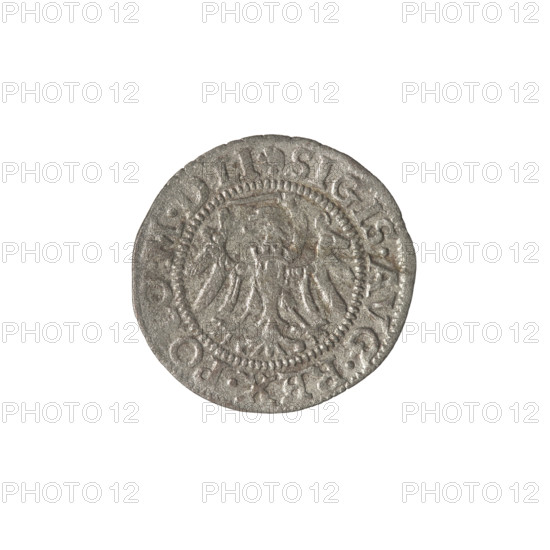 Gdansk szelag, Sigismund II Augustus (King of Poland; 1544–1572). Obverse: Eagle of Royal Prussia; in the rim between pearls an inscription: .SIGIS.AVG.REX.POLO.MDLI. Reverse: Coat of arms of Gdansk; in the rim between pearls an inscription: .MONE.CIVI.GEDANENS.1551. 1551. Poland, Gdansk. Coin. Diameter 19.8–20.5 mm. Weight 1.04 g. Jagiellon dynasty; eagles; city coat of arms.