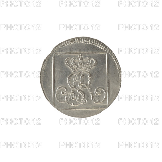 Silver crown groschen, Fryderyk (1765–1767); Stanislaw August Poniatowski (King of Poland; reign 1764–1795). Obv.: In a square frame, under the crown, a tied monogram composed of the letters SAR, pearl border. Rev.: In a square frame, inscription in five lines: '320./EX/MARCA/PURA.COL./1766.', above the frame: '1.GR.', below: 'FS', pearl border. Date: 1766. Polish–Lithuanian Commonwealth (1569–1795), Warsaw, Poland. Coin; diameter 20.3–20.6 mm, weight 1.92 g. Monograms, tied monograms, royal monograms, inscriptions, crown coin.