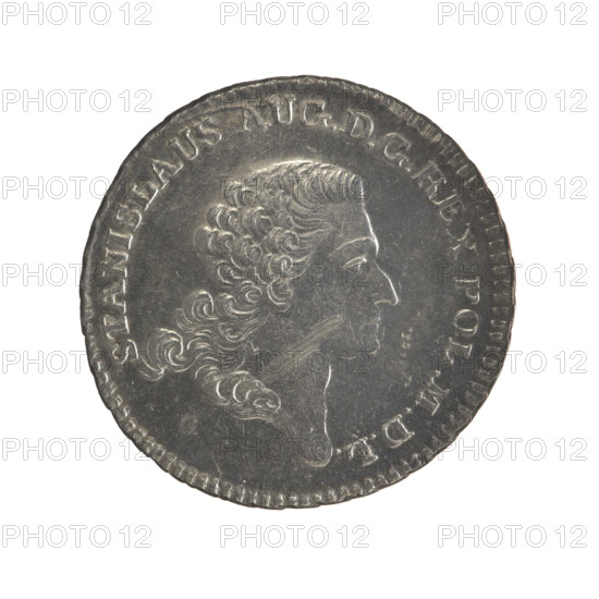 2 gold crown coins, Sylm, Frederick (1765–1767); Stanislaw August Poniatowski (King of Poland; 1764–1795). Obverse: Head of Stanislaw August, inscription around the rim: STANISLAUS AUG.DGREX POL.MDL; pearl border. Reverse: Under a crown, in a wreath, a round five-field coat of arms with the coats of arms of Poland (Orzel), Lithuania (Pogon) and the Poniatowski coat of arms (Ciolek); around it a wreath with the Order of the White Eagle; on the sides the letters F, -S. and 8.GR.; rim inscription: XL.EX.MARCA,-PURA.COL:1766.; pearl border; decorative edge. Date: 1766. Place: Warsaw, Polish–Lithuanian Commonwealth (1569–1795). Medium: gold coin. Dimensions: diam. 29.2 mm, diam. 29.7 mm; weight 9.27 g.