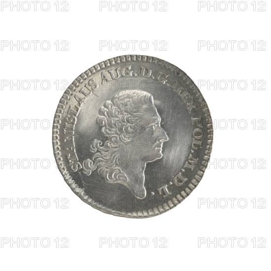 Obv.: Head of Stanislaw August, inscription around the rim: STANISLAUS AUG.DGREX POL.MDL - pearl border. Reverse: Under the crown, in a wreath, a round five-field coat of arms with the coats of arms of Poland (Orzel), Lithuania (Pogon) and the Poniatowski coat of arms (Ciolek); around it a wreath with the Order of the White Eagle; on the sides the letters -S and 1 - 8.; in the rim the inscription: 66 2/3 EX MARCA - PURA COL.1766. - pearl border; decorative edge. Trial crown emblem. Sylm, Fryderyk (publisher), 1766. Stanislaw August Poniatowski (King of Poland). Polish-Lithuanian Commonwealth (1569–1795), Warsaw, Poland. Coin; diameter 27.7–28.2 mm; weight 5.61 g.