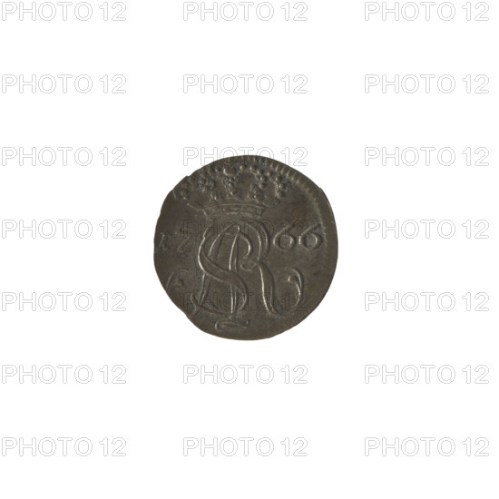 Gdansk szelag, Stanislaw August Poniatowski (king of Poland; 1764–1795). Stüber; Frederick Louis (fl. 1763/1766–1767). Monograms, royal monograms, tied monograms, Stanislaw August Poniatowski (1732–1798). Inscriptions, coats of arms, city coats of arms, Gdansk (coat of arms), city coin. Obv.: Under the crown the royal monogram 'SAR', flanked by the year '17-66'. Rv.: At the top a rosette; below it an inscription in three lines: 'SOLID / CIVITAT / GEDAN'; at the bottom the coat of arms of Gdansk between the letters 'FL–S.' 1766. Polish–Lithuanian Commonwealth (1569–1795). Gdansk, Poland. Coin. Diameter 15.3–15.6 mm. Weight 0.63 g.