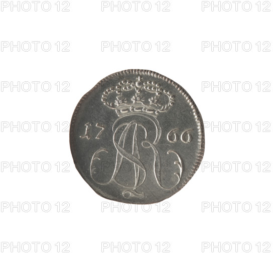Gdansk triplet, Stüber; Frederick Louis (fl. 1763/1766-1767), publisher, Stanislaw August Poniatowski (King of Poland; 1732–1798), monograms, royal monograms, tied monograms, coats of arms, city coats of arms, Gdansk (coat of arms), city coins. Obv.: Under the crown a tied monogram composed of the letters SAR, on the sides: 17 - 66, pearl border. Rev.: Gdansk coat of arms supported by two lions, below signature: FLS, around an inscription starting with a star .GROSSVS TRIPLEX GEDANENSIS, pearl border. 1766, Polish–Lithuanian Commonwealth (1569–1795), Gdansk, Poland. Coin: diameter 19.8–20.0 mm, weight 1.79 g.