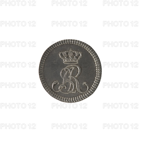 2 Crown proof groschen (Crown proof half-zloty coin), Stanislaw August Poniatowski (King of Poland; 1764–1795), engraved by Johann Philip Holzhaeusser (1731/1741–1792), mintmaster Justyn Schröder (Warsaw Mint 1768–1772). Polish coin, tied royal monogram. Obv.: Under the crown, a tied monogram composed of the letters SAR, pearl border. Rev.: Inscription in three lines: FIDEM/SERVAT/1771, below two palm branches, pearl border. Dated 1771. Polish–Lithuanian Commonwealth (1569–1795), Warsaw, Poland. Coin, mint hallmark. Diameter 18.1–18.4 mm, weight 2.16 g.