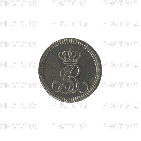 Crown proof groschen (Crown proof half-zloty coin), Stanislaw August Poniatowski (King of Poland; 1764–1795), engraved by Johann Philip Holzhaeusser (1731/1741–1792), Mintmaster Justyn Schröder (Warsaw Mint 1768–1772). Obverse: Under the crown, a tied monogram composed of the letters SAR, pearl border. Reverse: Inscription in three lines: FIDEM / SERVAT / 1771, below two palm branches, pearl border. Dated 1771. Polish–Lithuanian Commonwealth (1569–1795), Warsaw, Poland. Coin, mint hallmark. Diameters: 18.2 mm and 18.6 mm; weight: 1.96 g.