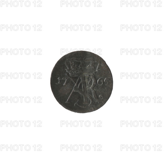 Torun szelag, Stanislaw August Poniatowski (King of Poland; 1764–1795), Brückmann, Szymon (fl. 1764–1768), monograms, royal monograms, tied monograms, Stanislaw August Poniatowski (King of Poland; 1732–1798), inscriptions, coats of arms, city coats of arms, Torun (coat of arms). Obv.: Under the crown, a tied monogram composed of the letters SAR, on the sides: 17 - 65, pearl border. Rev.: Under the trefoil, an inscription in three lines: SOLID/CIVITAT/THORUN, below the coat of arms of Torun, on its sides trefoils, pearl border. 1765, Polish–Lithuanian Commonwealth (1569–1795), Torun, Poland. Coin; diameter 15.3–15.6 mm, weight 0.54 g.