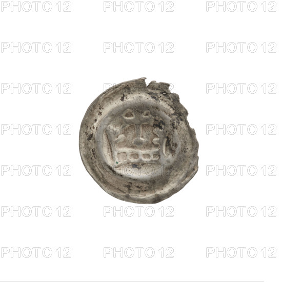Denarius - bracteate; crown I; crowns; one-sided coin; crosses; Teutonic Knights (Order). Crown composed of a hoop with square holes and two arches with projections; between the arches, a cross on a spherical base with widening ends of the arms. Date: ca. 1287/1288–ca. 1297/1298. State of the Teutonic Order (1226–1525). Coin (one-sided). Diameter 17.4 mm; weight 0.26 g.