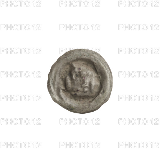 denarius - bracteate; crown II (iconographic); crowns; one-sided coin; crosses; balls; Teutonic Knights (Order); crown topped with a cross with widening arms placed between elongated, outwardly flaring arches; ca. 1337/1338–ca. 1345; coin (one-sided); diameter 15.6 mm; weight 0.21 g