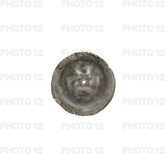 Denarius - bracteate; Gate II (iconographic); gate topped with three pillars crowned by trefoils; under the arched vault of the gate an equal-armed cross; trefoils; one-sided coin; Teutonic Knights (order); ca. 1327/1328–ca. 1337/1338; State of the Teutonic Order (1226–1525); coin (bracteate), diameter 15 mm, weight 0.20 g.