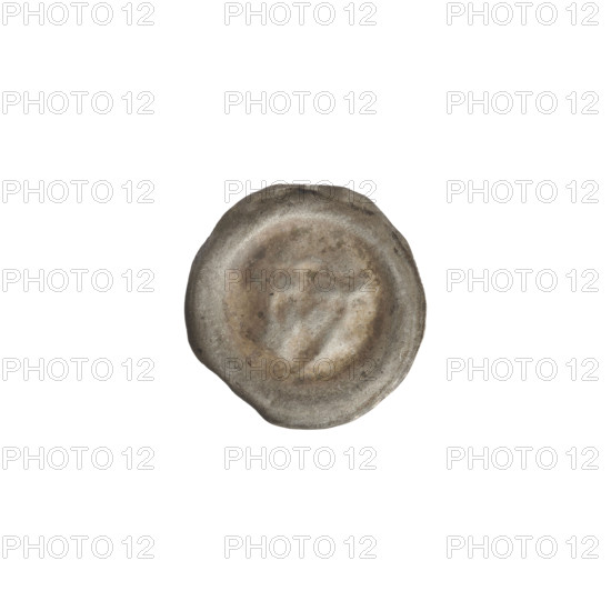 Denarius (bracteate). One-sided coin depicting a triangular shield with a cross whose arms reach the shield's edge. On the shield, extending from the arms of the cross, is a single ball; three balls appear on both sides of the shield and above it. Iconography includes shield with cross I, shields, balls, triangular shield. Teutonic Knights (Order). ca. 1307/1308–ca. 1317/1318. Diameter 15.7 mm; weight 0.23 g.
