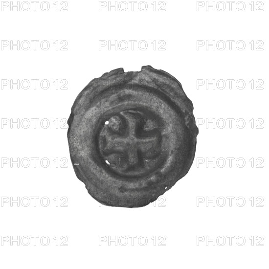 denarius - bracteate; Greek cross III (iconographic); cross with expanding arms (iconographic); cross with forked arms (iconographic); equal-armed cross (iconographic); one-sided coin; crosses; Teutonic Knights (order); essence-armed cross with expanding, slightly forked arms; 1416–1460; State of the Teutonic Order (1226–1525); Torun; coin (one-sided); diameter 15.1 mm; weight 0.20 g