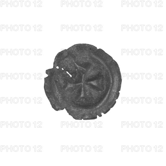 denarius - bracteate; iconography: Greek cross IV, cross with expanding arms, cross with forked arms, equal-armed cross; one-sided coin; subject: crosses, Teutonic Knights (order); style: equal-armed cross with expanding, forked arms; date: after ca. 1490–1510; issuer: State of the Teutonic Order (1226–1525), Torun; object: coin (one-sided); diameter 13 mm; weight 0.14 g