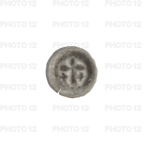Denarius - bracteate; one-sided coin depicting a Latin cross with slightly widening arm tips; on each side of its longer arm, one equal-armed cross; additional equal-armed crosses (iconographic); associated with the Teutonic Knights (order); ca. 1317/1318–ca. 1327/1328; State of the Teutonic Order (1226–1525); coin (one-sided); diameter 14.3 mm; weight 0.24 g.