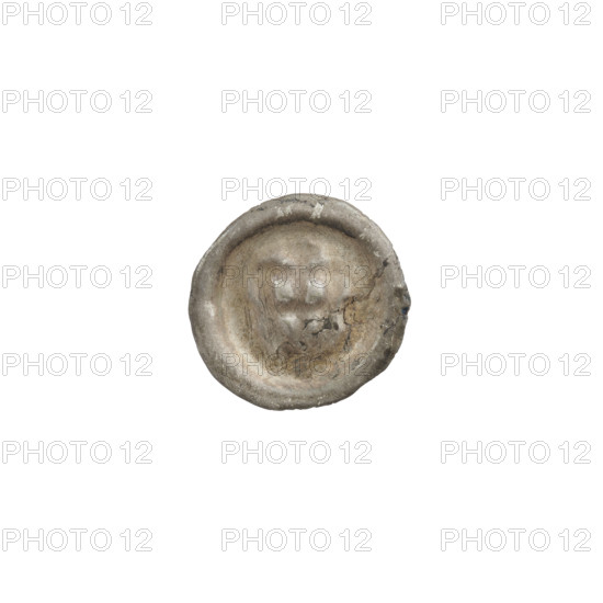 Denarius - bracteate; triangular shield with a cross whose arms reach the edge; one ball on each side of the shield; above the shield a cross; shields, balls, crosses; one-sided coin; Teutonic Knights (Order); ca. 1307/1308–ca. 1317/1318; State of the Teutonic Order (1226–1525); coin (one-sided); diameter 14.1–14.2 mm; weight 0.23 g