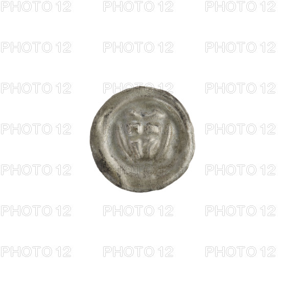 Denarius - bracteate; triangular shield with a cross whose arms reach the edge; shields; one-sided coin; Teutonic Knights (order); illegible mark above the shield; ca. 1307/1308–ca. 1317/1318; State of the Teutonic Order (1226–1525); coin (one-sided); diameter 14.7 mm; weight 0.28 g. WQXBCFS
