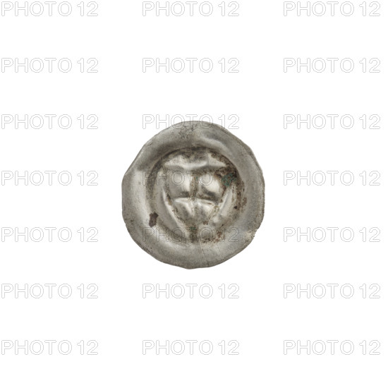 Denarius - bracteate; one-sided coin showing a triangular shield with a cross whose arms reach the edge; above the shield a trefoil-shaped cross; additional shields and trefoil iconography. Teutonic Knights (Order). Ca. 1307/1308–ca. 1317/1318. Coin (one-sided). Diameter 14.5 mm; weight 0.19 g. WQXBCFS