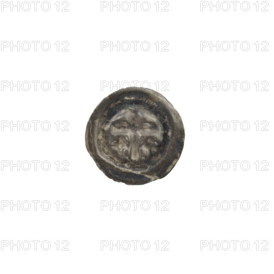 Denarius - bracteate; one-sided coin; depicts a Latin cross with slightly widening arm tips, with an equal-armed cross on each side of its longer arm; iconography includes Latin cross and equal-armed crosses; associated with the Teutonic Knights (Order); dated ca. 1317/1318–ca. 1327/1328; State of the Teutonic Order (1226–1525); diameter 14 mm; weight 0.20 g.