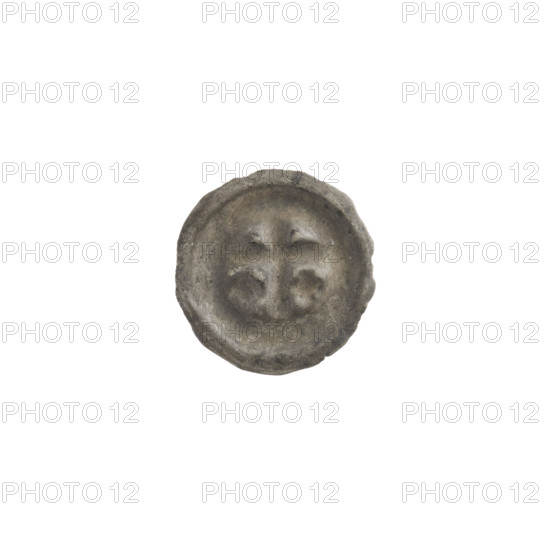 denarius - bracteate; Latin cross (iconographic) with slightly widening arm tips; equal-armed crosses on each side of its longer arm; one-sided coin; Teutonic Knights (order); ca. 1317/1318–ca. 1327/1328; State of the Teutonic Order (1226–1525); coin (one-sided); diameter 14.6 mm; weight 0.26 g WQXBCFS