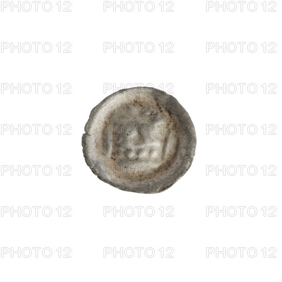 Denarius - bracteate, crown I (iconographic); crowns; one-sided coin; cross; Teutonic Knights (order). Crown composed of a rim with quadrangular holes and two arches with projections (the rim on the left side is wider). Between the arches, a cross on a spherical base with widening ends of the arms. Ca. 1287/1288–ca. 1297/1298. State of the Teutonic Order (1226–1525). Coin (one-sided). Diameter 15.6 mm; weight 0.26 g.