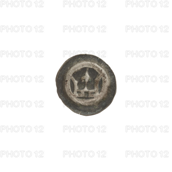 Denarius - bracteate, crown II (iconographic); crowns; one-sided coin; Teutonic Knights (order); lilies; crown topped with a lily placed between elongated, outwardly flaring arches with two projections on each arch; ca. 1337/1338–ca. 1345; State of the Teutonic Order (1226–1525); coin (one-sided); diameter 13.9 mm; weight 0.20 g