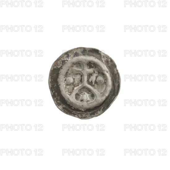 Denarius — bracteate; one-sided coin depicting a cross supported by an arch (arcade) with stars; a six-pointed star below the cross; traces of marks on both sides of the cross. Associated with the Teutonic Knights (Order). ca. 1277/1278–ca. 1287/1288. State of the Teutonic Order (1226–1525). Coin (one-sided). Diameter 16.7 mm; weight 0.25 g. WQXBCFS