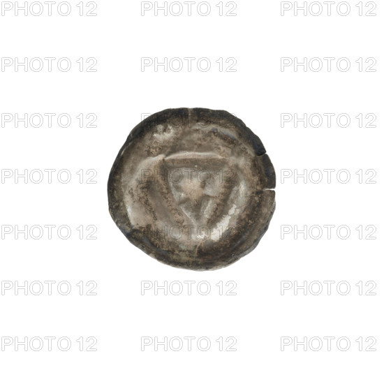 denarius - bracteate; shield with star I (iconographic); AR mark; shields; triangular shield (iconographic); stars; one-sided coin; six-pointed star (iconographic); Teutonic Knights (order); Triangular shield with a six-pointed star; 4th quarter of the 13th century; State of the Teutonic Order (1226–1525); coin (one-sided); diameter 17 mm; weight 0.18 g WQXBCFS
