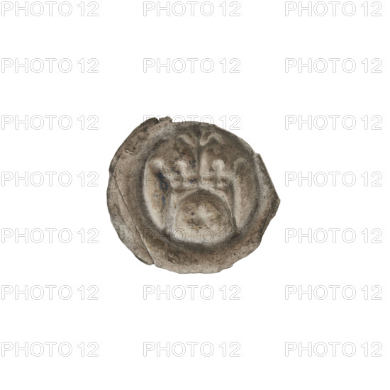 Denarius - bracteate, Richard, Anthony (1841–1894). One-sided coin (bracteate) with AR punch. Design: gate with four rectangular and two triangular openings topped with a lily; at the gate corners a sphere; between the lily and the spheres a smaller sphere; under the arched vault a six-pointed star. Motifs: gates, spheres, stars, lilies. Attributed to the Teutonic Knights (Order), State of the Teutonic Order (1226–1525). Date: ca. 1257/1258–ca. 1267/1268. Diameter 17.1 mm; weight 0.18 g.