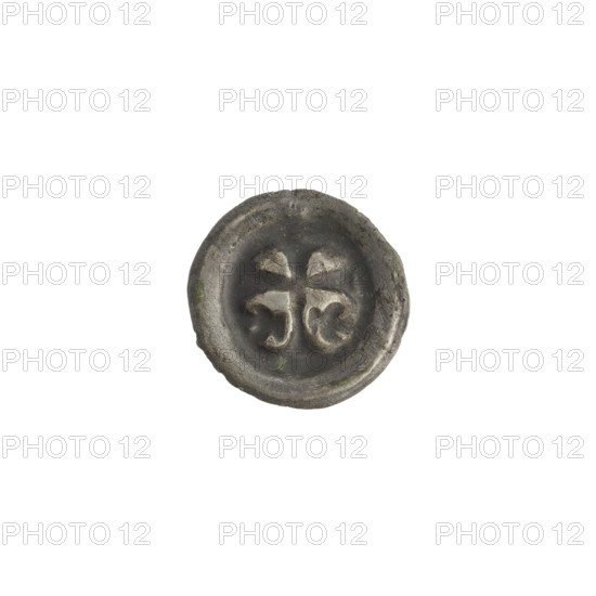 denarius - bracteate, Latin cross (iconographic), one-sided coin, trefoils, Teutonic Knights (order), Latin cross with widening, split ends of its arms. On both sides of its longer arm, trefoils with their bases facing each other, ca. 1317/1318 - ca. 1327/1328, State of the Teutonic Order (1226-1525), coin (one-sided), weight 0.21 g