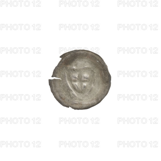 Denarius - bracteate; triangular shield with a cross whose arms reach the edge; shields; one-sided coin; Teutonic Knights (order); illegible mark above the shield; ca. 1307/1308–ca. 1317/1318; State of the Teutonic Order (1226–1525); coin (one-sided); diameter 14.8–14.9 mm; weight 0.22 g WQXBCFS
