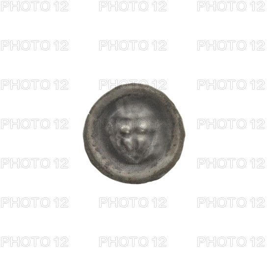 Denarius — bracteate; triangular shield with a cross whose arms reach the edge, a cross above it; shields; one-sided coin; crosses; iconography associated with the Teutonic Knights (Order); dated ca. 1307/1308–ca. 1317/1318; State of the Teutonic Order (1226–1525); coin (one-sided); diameter 14.5 mm; weight 0.23 g
