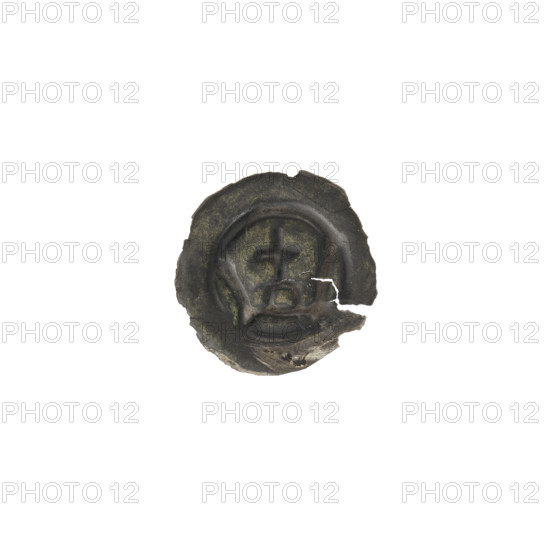 Denarius - bracteate imitation, crowns, one-sided coin, crosses, Teutonic Knights (Order), crown with open arches ending in balls at the bottom, topped with a cross standing on a rectangular pedestal, no upper rim, 14th century, State of the Teutonic Order (1226–1525), coin (one-sided), weight 0.17 g