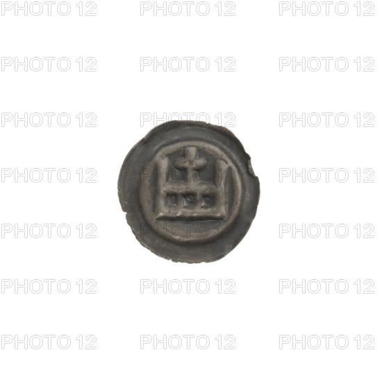 Denarius - bracteate, crown II (iconographic); crowns; one-sided coin; crosses; Teutonic Knights (Order); crown topped with a cross placed between two elongated, straight arches; ca. 1337/1338–ca. 1345; State of the Teutonic Order (1226–1525); coin (one-sided); diameter 14.9 mm; weight 0.19 g