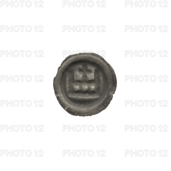 denarius - bracteate, crown II (iconographic), crowns, one-sided coins, crosses, Teutonic Knights (order), crown topped with a cross placed between two elongated, straight arches, ca. 1337/1338–ca. 1345, State of the Teutonic Order (1226–1525), coin (one-sided), diameter 14.9 mm, weight 0.19 g