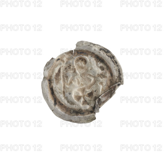 Denarius - bracteate, R6 (rarity); one-sided coin depicting a standing knight with a banner, cross and Teutonic shield (iconography); Teutonic Knights (order); shields, knight motifs; ca. 1247/1248–ca. 1257/1258; State of the Teutonic Order (1226–1525), Torun; coin (one-sided); diameter 19.6 mm; weight 0.22 g