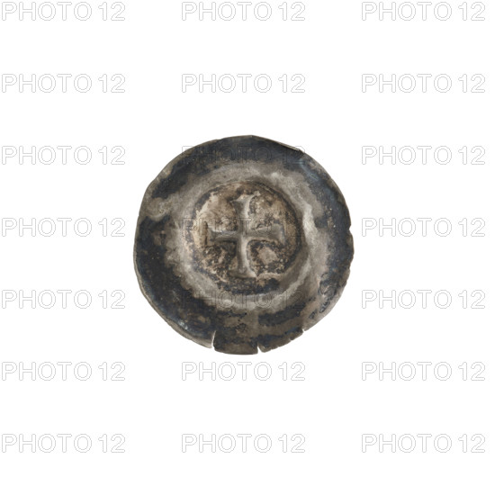 denarius - bracteate, Greek cross I (iconographic), cracked dies, R5 (rare), one-sided coin, crosses, Teutonic Knights (order), an equal-armed cross in a beaded border, the ends of the arms slightly widened, 2nd half of the 13th century, State of the Teutonic Order (1226–1525), coin (one-sided), diameter 17.3 mm, weight 0.25 g