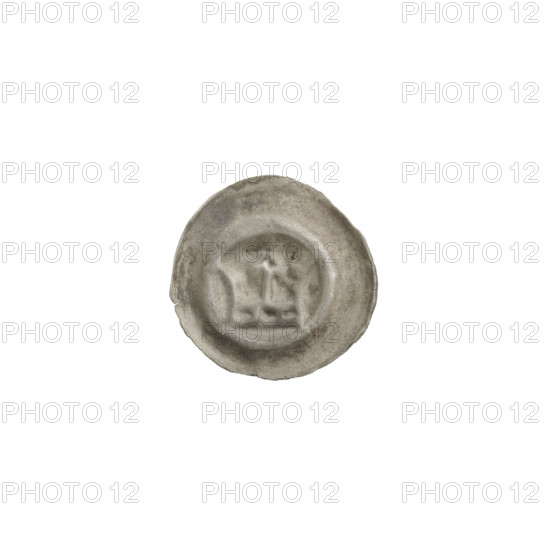 Denarius - bracteate; crown II (iconographic); crowns; one-sided coin; Teutonic Knights (order); lilies; crown topped with a lily placed between two elongated, outward-curving arches with two projections on each arch; ca. 1337/1338–ca. 1345; State of the Teutonic Order (1226–1525); coin (one-sided); diameter 14.4 mm; weight 0.23 g