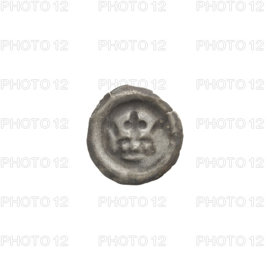 Denarius - bracteate; crown topped with a cross placed between two elongated, outwardly curved arches; iconography: crowns, crosses, Teutonic Knights (Order); one-sided coin (bracteate); ca. 1337/1338–ca. 1345; State of the Teutonic Order (1226–1525); diameter 14.5 mm; weight 0.21 g.
