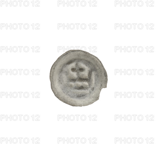 denarius - bracteate, crown II (iconographic), crowns, one-sided coins, crosses, Teutonic Knights (order), Crown topped with a cross placed between two elongated, slightly parted arches, ca. 1337/1338 - ca. 1345, coin (one-sided), diameter 14.2 mm, weight 0.23 g