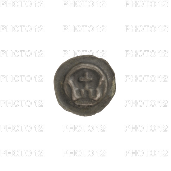 Denarius - bracteate; crown II (iconographic); crowns; one-sided coin; crosses; Teutonic Knights (Order); crown topped with a cross placed between two elongated, outwardly curved arches; ca. 1337/1338–ca. 1345; State of the Teutonic Order (1226–1525); coin (one-sided); diameter 14.2 mm; weight 0.22 g