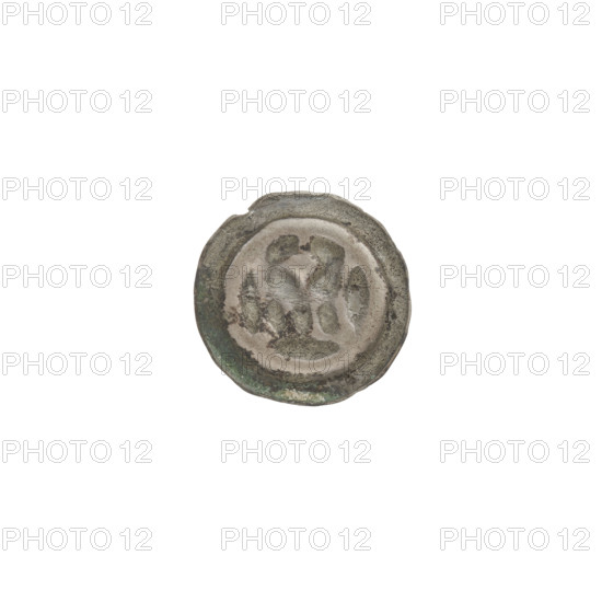 Denarius (bracteate), crown topped with a cross placed between two elongated, outwardly parting arches; the arches are topped with balls at the bottom and at the top. Iconography: crown II, crowns, crosses, balls, Teutonic Knights (Order). One-sided coin (bracteate). Ca. 1337/1338–ca. 1345, State of the Teutonic Order (1226–1525). Diameter 14.2 mm, weight 0.25 g.